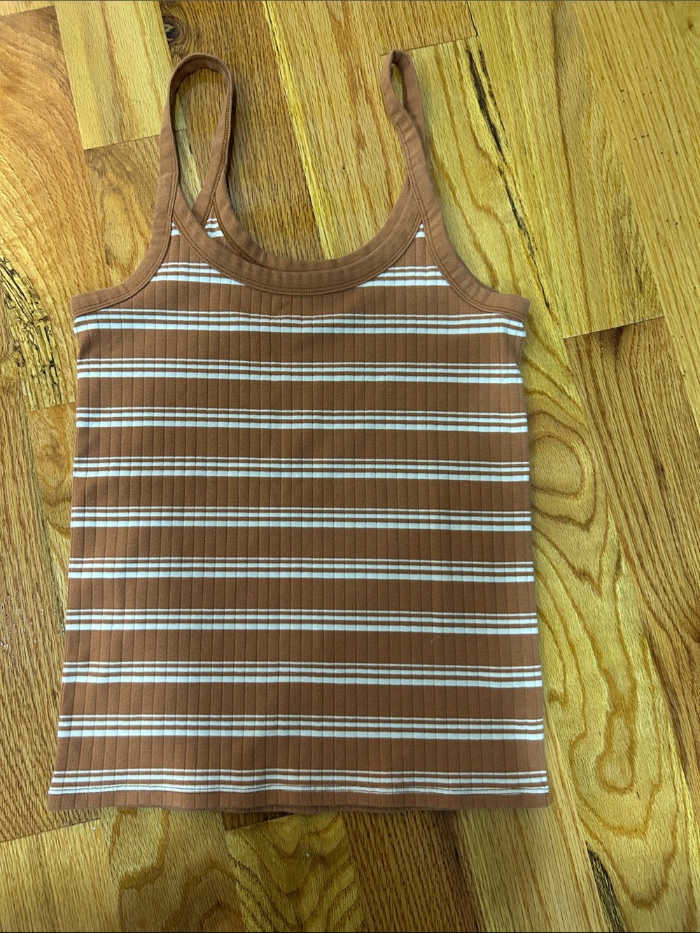 aerie Rust and White Striped Ribbed Tank